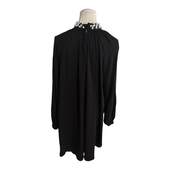 H&M Black Long Sleeve Dress Pearls Collar Mini Holiday Balloon Flowy Size 10 - Picture 5 of 10